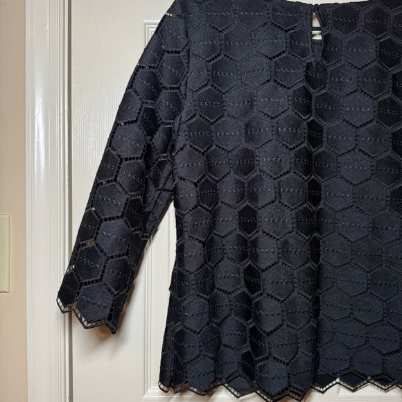 NEW $129 RSVP by Talbots Top Size L Black Geometric Blouse Lace Overlay Top NWT - Picture 6 of 8